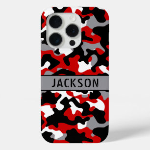 Funda Para iPhone 15 Pro Cazadora personalizada de camuflaje rojo y negro