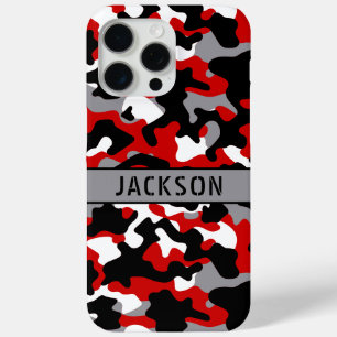 Funda Para iPhone 15 Pro Max Cazadora personalizada de camuflaje rojo y negro