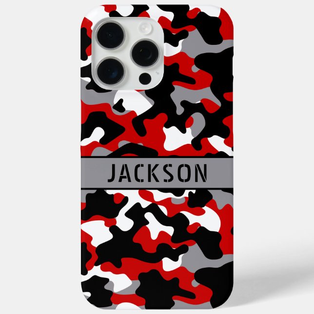 Funda De Case-Mate Para iPhone Cazadora personalizada de camuflaje rojo y negro (Reverso )