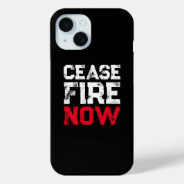 Funda Para iPhone 15 Cease Fire Now white black grunge anti guerra