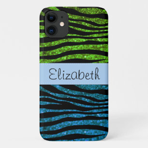 Funda Para iPhone 11 Cebra Azul, Cebra Verde, Cebra Purpurina, Tu Nombr