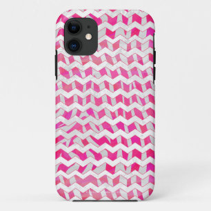 Funda Para iPhone 11 Cebra de Chevron blanca y rosa caliente