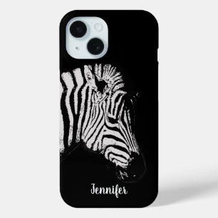 Funda Para iPhone 15 Cebra personal en negro y blanco genial