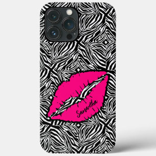 Funda Para iPhone 13 Pro Max Cebra simple con labios rosados personalizados