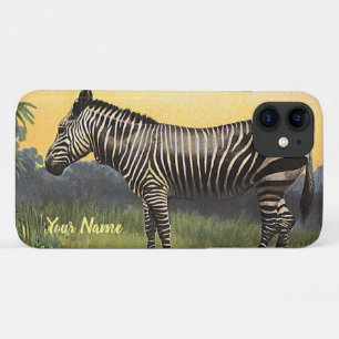 Funda Para iPhone 11 Cebra vintage en la sabana africana, animal salvaj