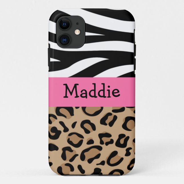 Funda De Case-Mate Para iPhone Cebra y estampado leopardo personalizados con (Reverso)