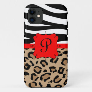 Funda Para iPhone 11 Cebra y monograma personalizado estampado leopardo