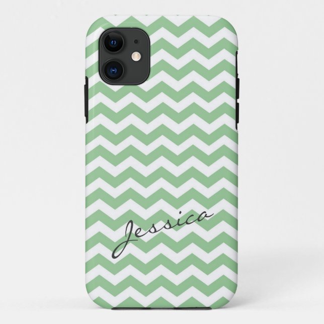 Funda De Case-Mate Para iPhone Cebra zigzag verde lima de moda con nombre (Reverso)