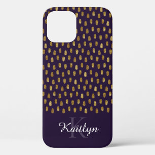 Funda Para iPhone 12 Cepillo de Purpurina dorado golpea a morado