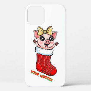 Funda Para iPhone 12 Cerdito Lindo en Media de Navidad
