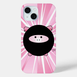 Funda Para iPhone 15 Cerdo Ninja en rosa