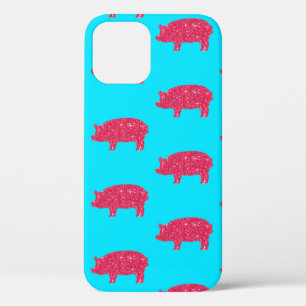 Funda Para iPhone 12 Cerdo Pig Silueta Rosa Brillo Femenino Granja