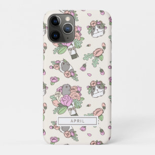 Funda Para iPhone 11 Pro Cerdos de Guinea Beige con un patrón de flores pe