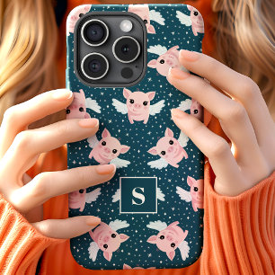 Funda Para iPhone 15 Cerdos Voladores Estrellados Monogramados
