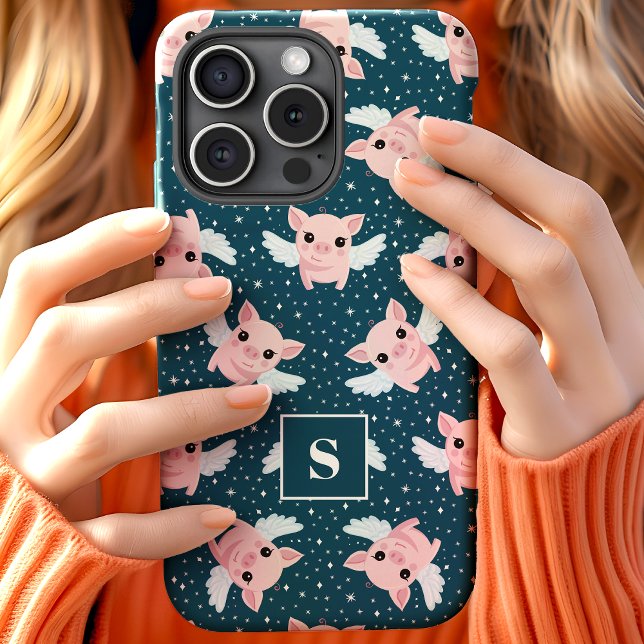 Funda De Case-Mate Para iPhone Cerdos Voladores Estrellados Monogramados (Subido por el creador)