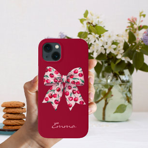 Funda Para iPhone 13 Cerezas en lazo rosa, Lindo, Moderno, Acuarela, Pe