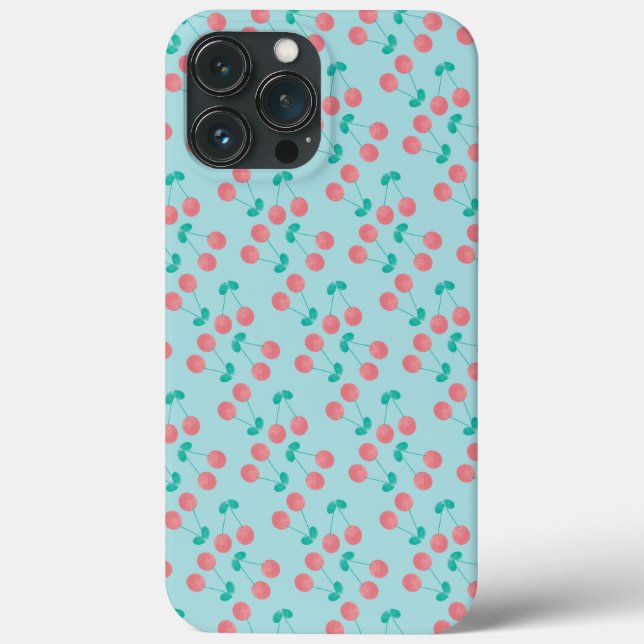 Funda De Case-Mate Para iPhone Cerezas Pintadas a Mano Acuarela Rosa Turquesa (Reverso )