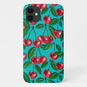 Funda Para iPhone 11 Cerezas rojas en turquesa