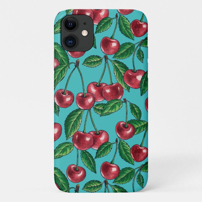 Funda De Case-Mate Para iPhone Cerezas rojas en turquesa (Reverso)