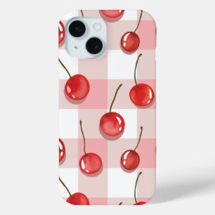 Funda Para iPhone 15 Cerezas Rojas Pintadas a Mano Patrón Continuo