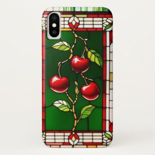 Funda Para iPhone X Cerezas rojas vibrantes con hojas verdes ricas