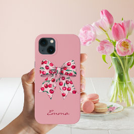 Funda Para iPhone 13 Cerezas sobre el arado rosado, lindo, moderno, acu