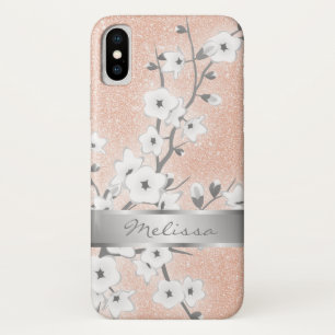 Funda Para iPhone X Cerezos en flor Rosa Monograma Dorado Bling