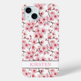Funda Para iPhone 15 Mini Cerezos Flor de Cerezo Patrón Monogramado