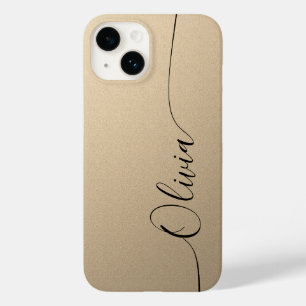 Funda Para iPhone 14 De Case-Mate Champagne Negro Elegante Caligrafía Nombre