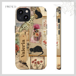 Funda Para iPhone 13 Chatarra De Gatos De Taxedo Floral Vintage Collage
