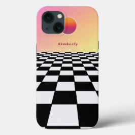 Funda Para iPhone 13 Checkerboard de degradado de sol retro
