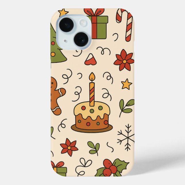 Funda De Case-Mate Para iPhone Cheerful Christmas Doodle Pattern (Reverso )
