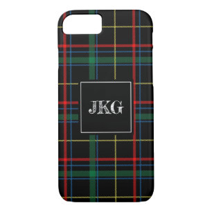 Funda Para iPhone 8/7 Cheque de plástico verde negro monogramado para ho