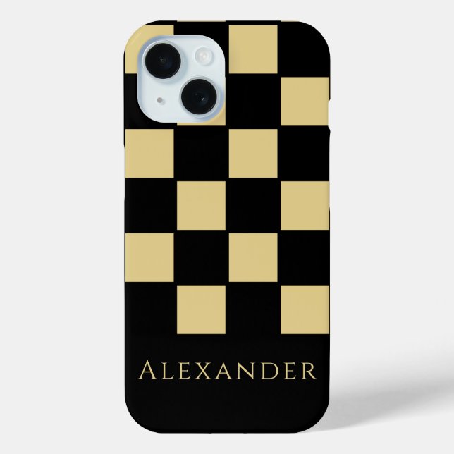 Funda De Case-Mate Para iPhone Cheque personalizado de oro y negro (Reverso )