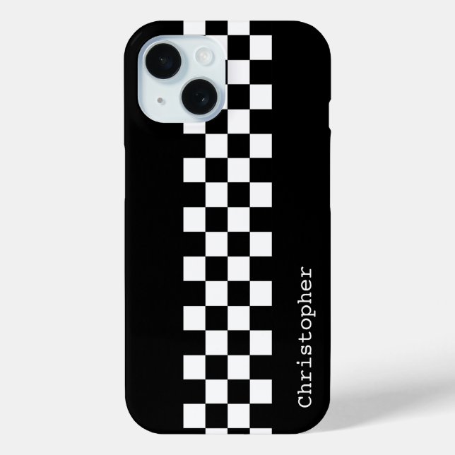 Funda De Case-Mate Para iPhone Cheques de Carreras blancos y negros personalizado (Reverso )