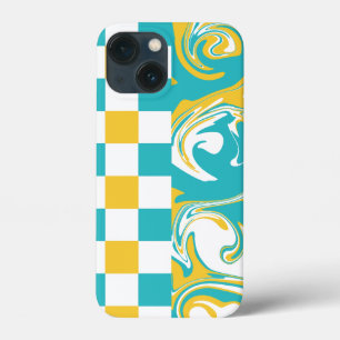 Funda Para iPhone 13 Mini Cheques y muelles turquesa, amarillo y blanco