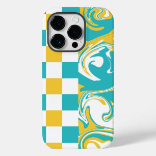 Funda Para iPhone 14 Pro De Case-Mate Cheques y muelles turquesa, amarillo y blanco