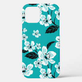 FUNDA PARA iPhone 12 CHERRY BLOSSOM - SAKURA (VERDE AZULADO)
