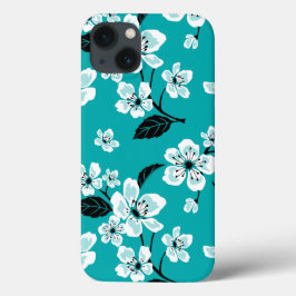 FUNDA PARA iPhone 13 CHERRY BLOSSOM - SAKURA (VERDE AZULADO)