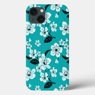 FUNDA PARA iPhone 13 CHERRY BLOSSOM - SAKURA (VERDE AZULADO)