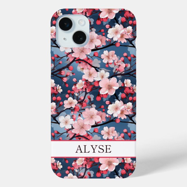 Funda De Case-Mate Para iPhone Cherry Blossoms Japanese Sakura Monogrammed (Reverso )