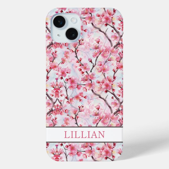 Funda De Case-Mate Para iPhone Cherry Blossoms Sakura Monogrammed (Reverso )