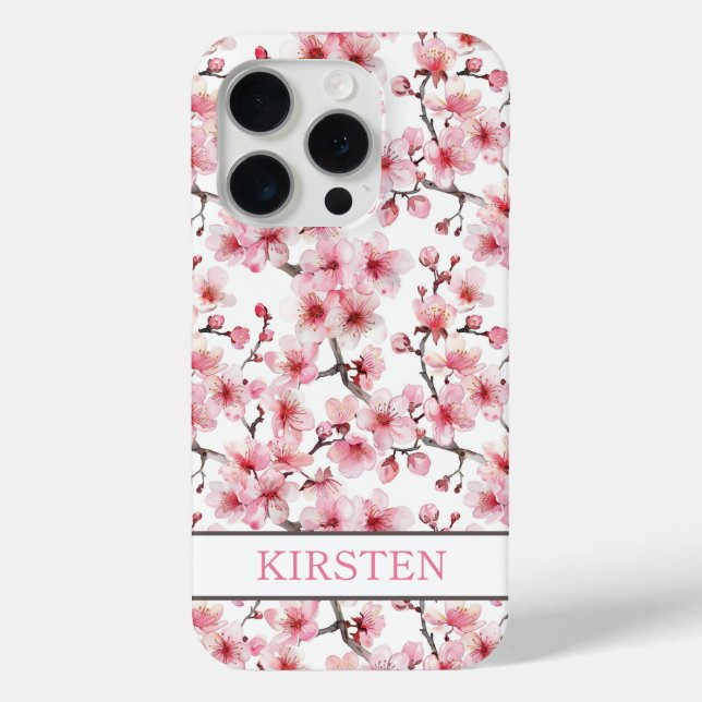 Funda De Case-Mate Para iPhone Cherry Blossoms Sakura Pattern Monogrammed (Reverso )