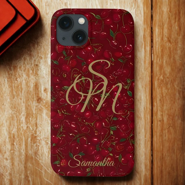 Funda De Case-Mate Para iPhone Cherry Luxe con nombre y monograma (Subido por el creador)