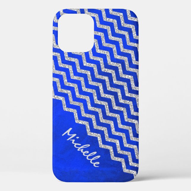 Funda De Case-Mate Para iPhone Chevron azul de plata personalizado (Reverso )