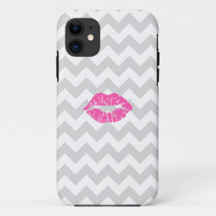 Funda Para iPhone 11 Chevron Blanco Gris Lt, Beso De Palo De Labios Ros