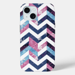 Funda Para iPhone 15 Chevron de mármol blanco rosa azul
