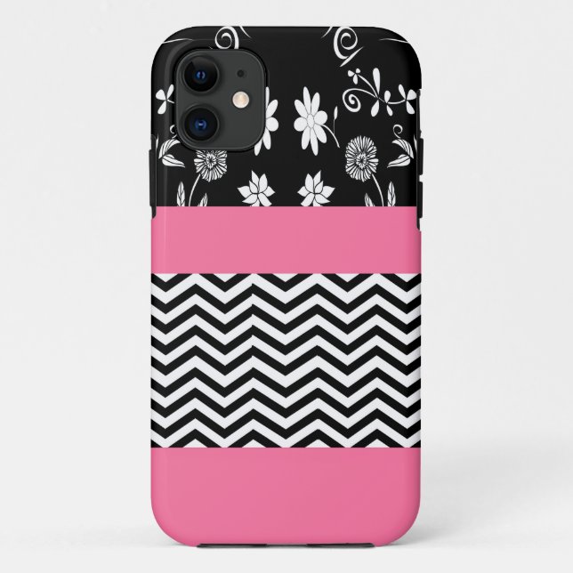 Funda De Case-Mate Para iPhone chevron floral rosa (Reverso)