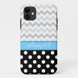 Funda Para iPhone 11 Chevron Gris Polka Negro Dot Azul iPhone 5 Funda