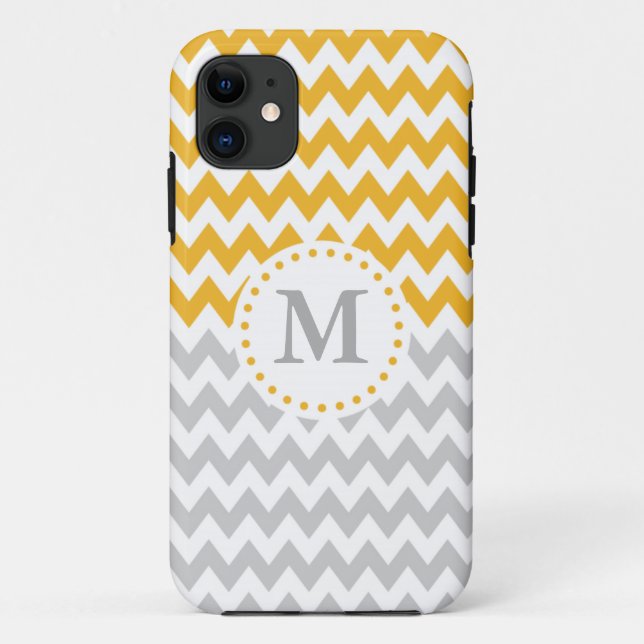 Funda De Case-Mate Para iPhone Chevron monogramado de gris amarillo moderno (Reverso)